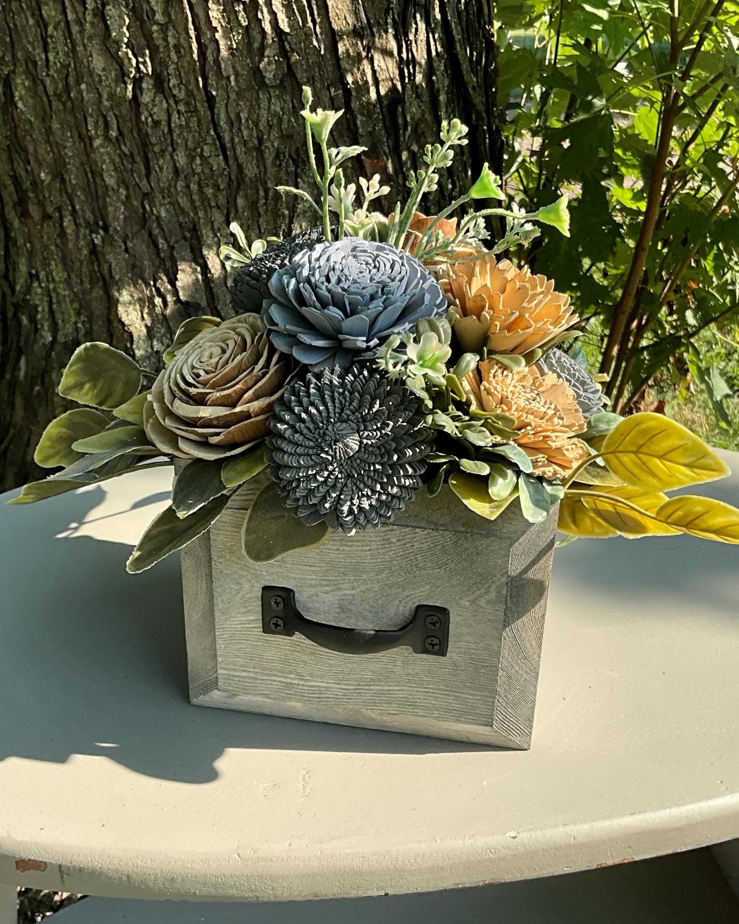 Earth & Ash – Rustic Drawer Floral Arrangement
