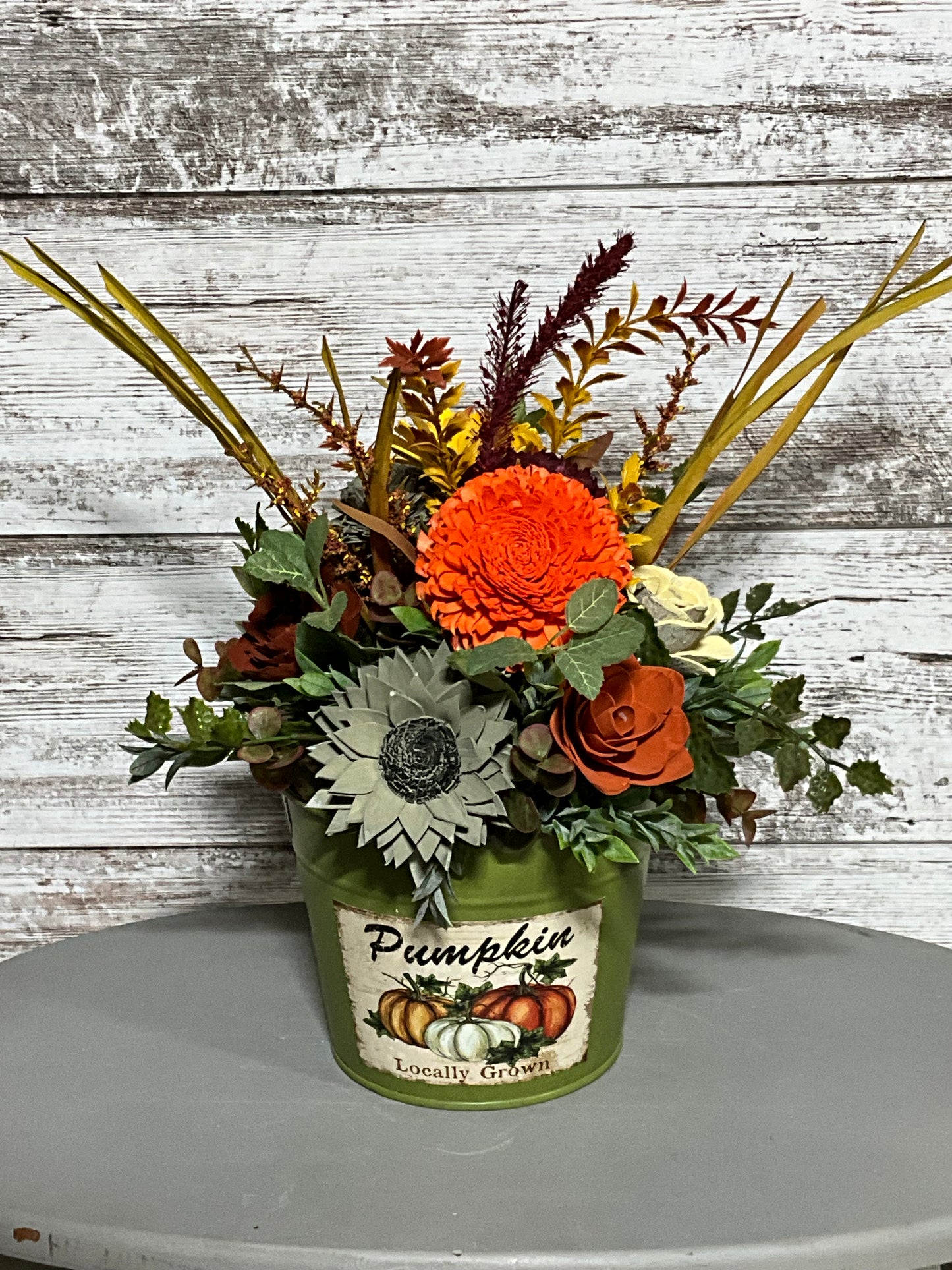 Autumn Pumpkin Wooden Flower Arrangement | Fall Centerpiece Decor | Handmade