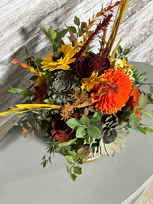 Autumn Pumpkin Wooden Flower Arrangement | Fall Centerpiece Decor | Handmade