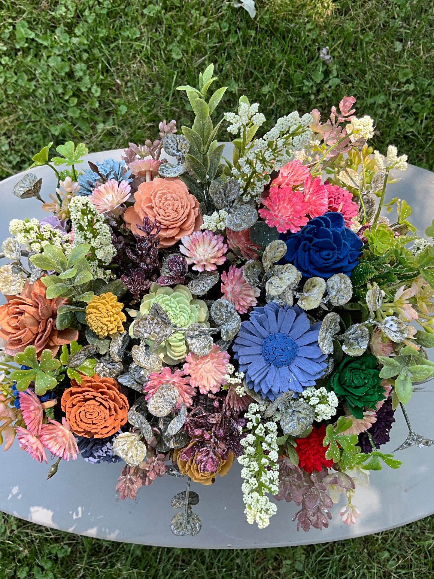 Rustic Bloom Wooden Flower Arrangement – Chalkboard Planter