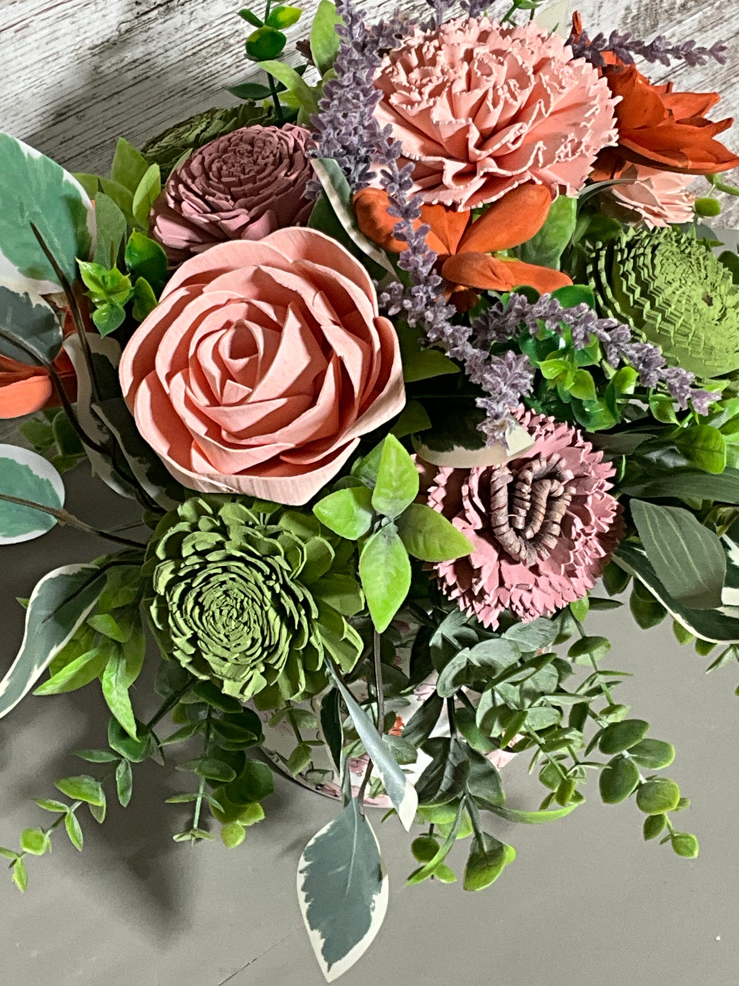 Dusty Rose & Lavender Wooden Floral Arrangement in Vintage Floral Vase - Premium Sola Flowers