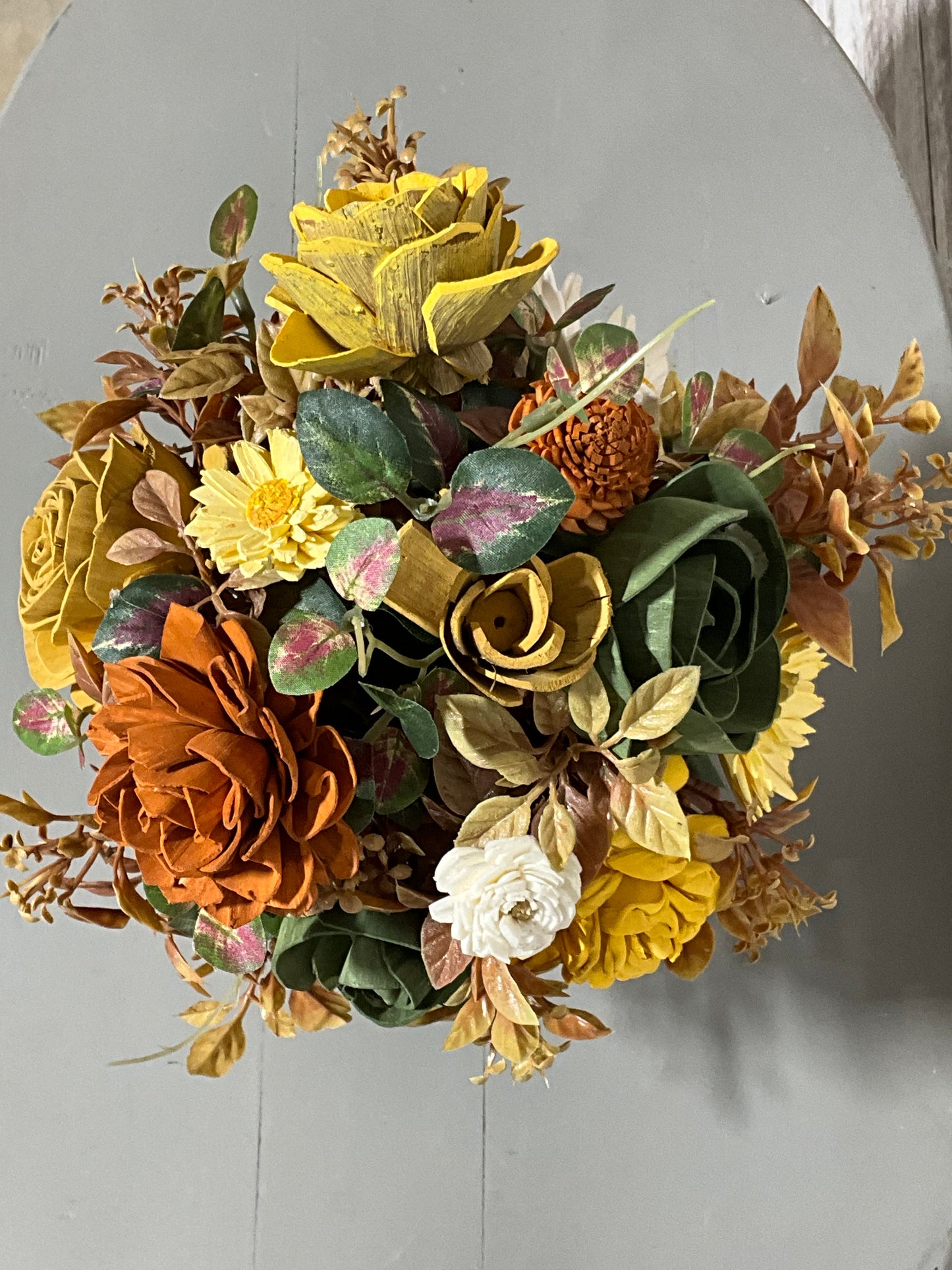 Rustic Barrel Wood Flower Centerpiece - Handcrafted Blooms in Vintage Wooden Barrel Planter