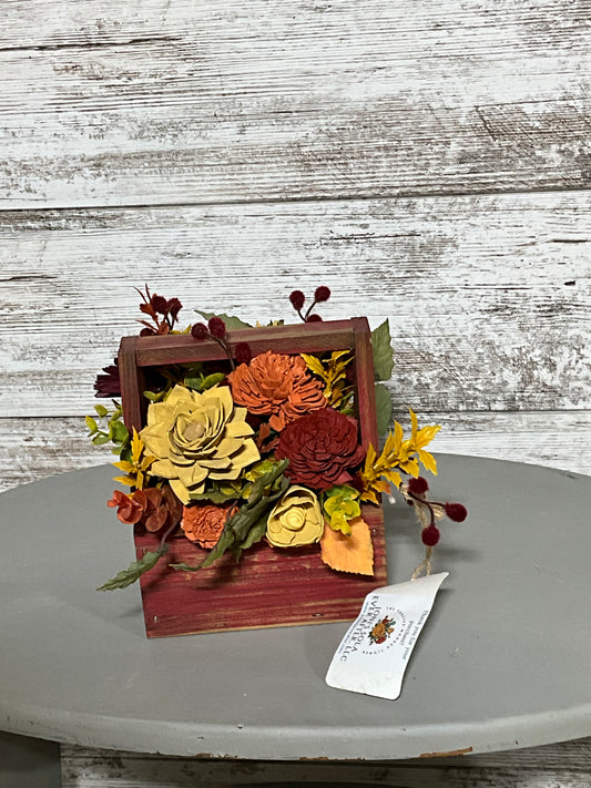 Autumn Harvest Wooden Box Floral Arrangement | Rustic Fall Centerpiece
