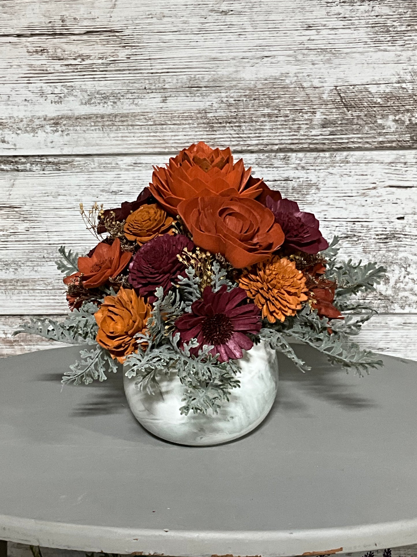 Autumn Harvest Wooden Flower Arrangement Marble Vase | Fall Decor