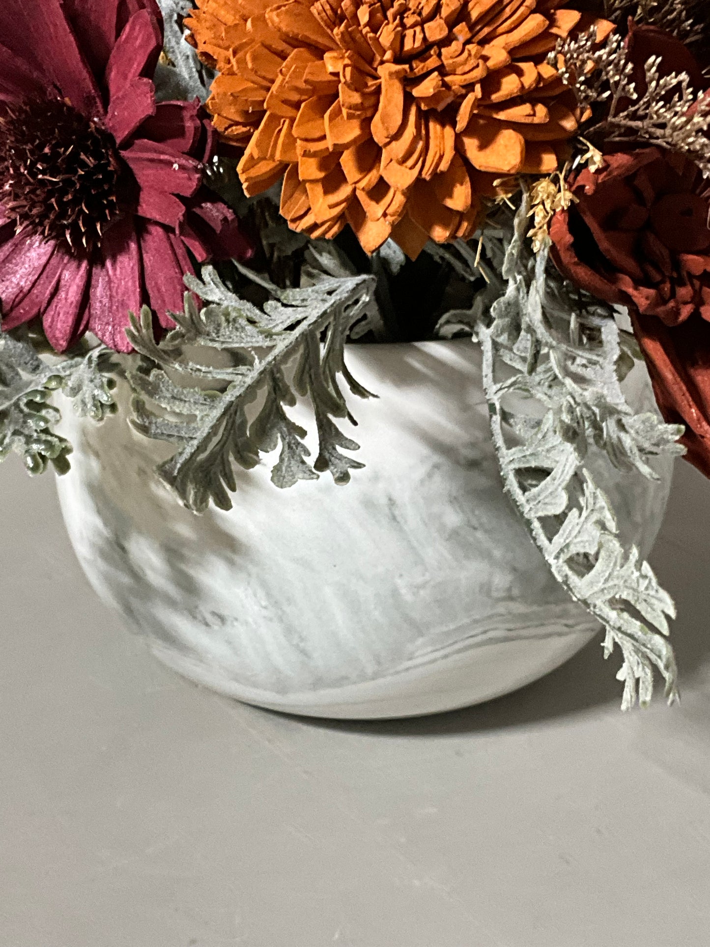 Autumn Harvest Wooden Flower Arrangement Marble Vase | Fall Decor