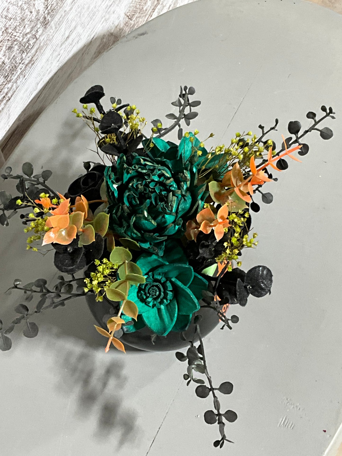 Good Witch Halloween Mug Floral Arrangement | Teal & Orange Blooms
