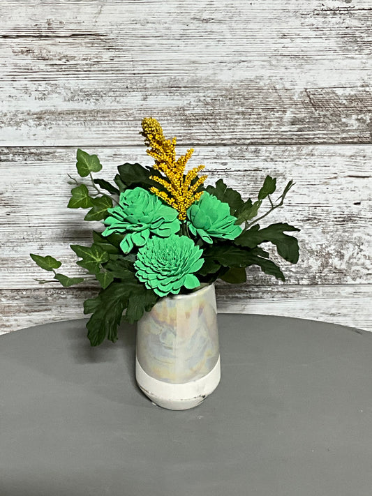 Forest Green Wooden Flower Arrangement | Marble Vase | Elegant Home Decor