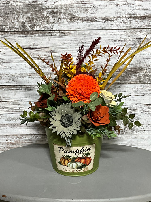 Autumn Pumpkin Wooden Flower Arrangement | Fall Centerpiece Decor | Handmade
