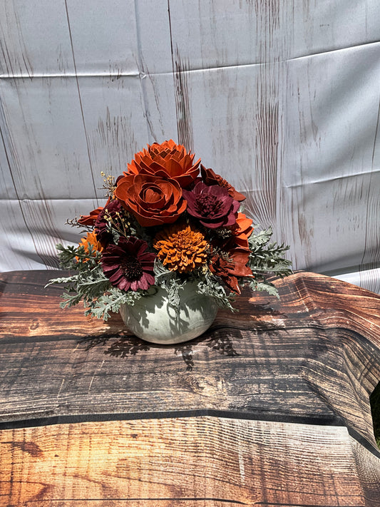 Autumn Ember Sola Wood Flower Arrangement in Clay Pot | Fall Decor | Rustic Centerpiece