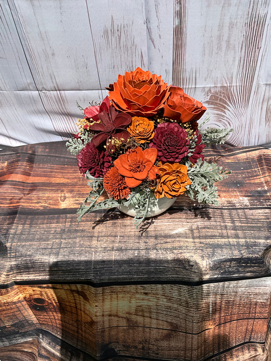 Autumn Ember Sola Wood Flower Arrangement in Clay Pot | Fall Decor | Rustic Centerpiece
