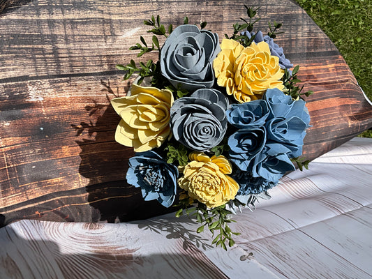Sunshine & Slate – French Pot Wood Flower Arrangement