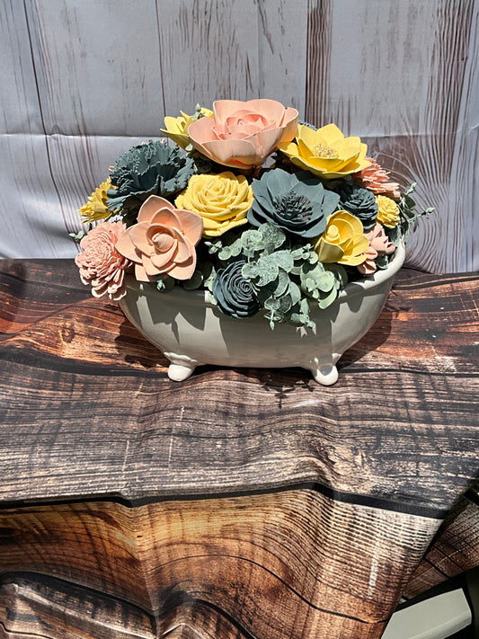 Peaches & Gold – Oval Sola Wood Flower Centerpiece