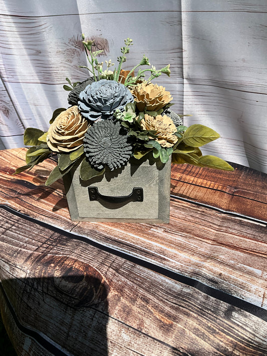 Earth & Ash – Rustic Drawer Floral Arrangement