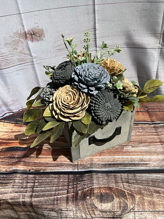 Earth & Ash – Rustic Drawer Floral Arrangement
