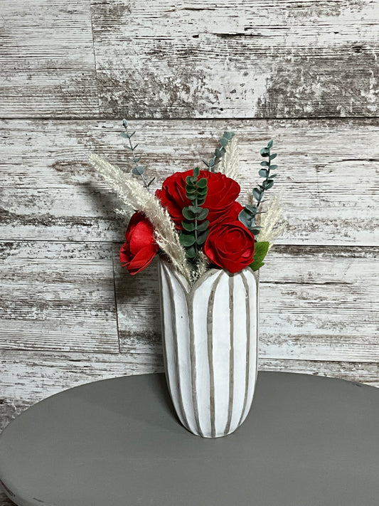 Red Rose Sola Flower Arrangement in White Concrete Vase