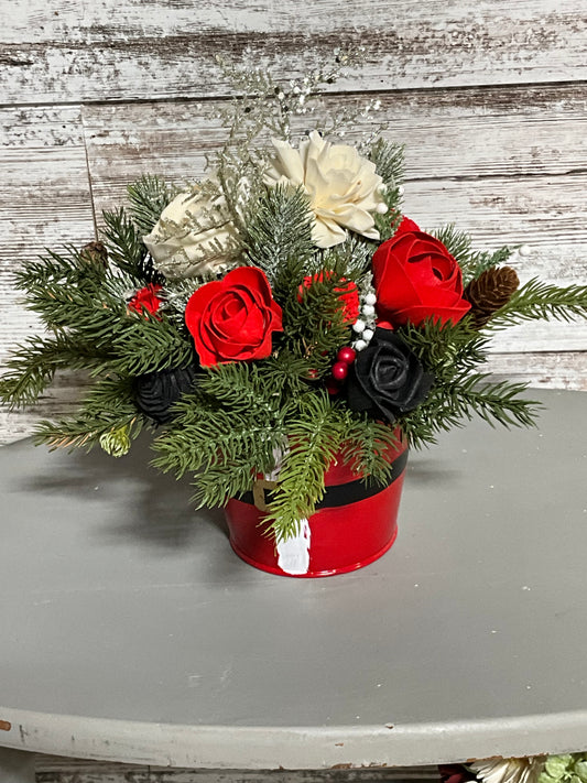 Santa Belt Christmas Sola Wood Floral Arrangement