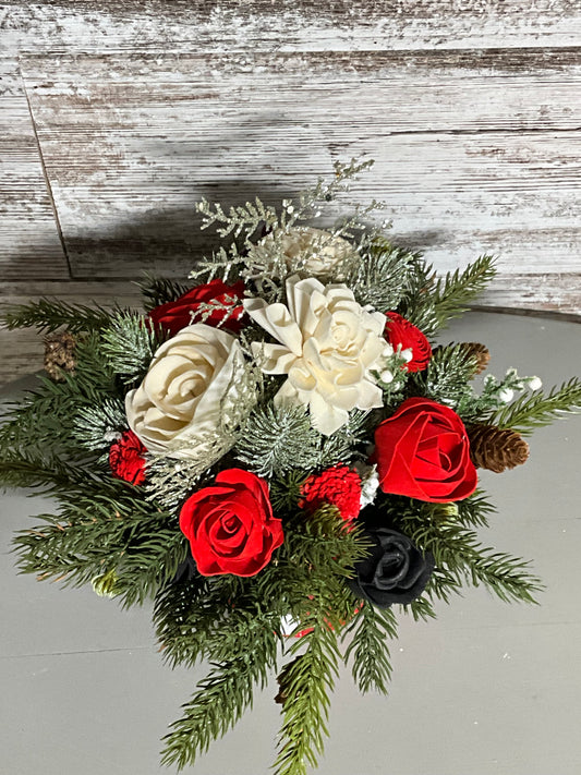 Santa Belt Christmas Sola Wood Floral Arrangement