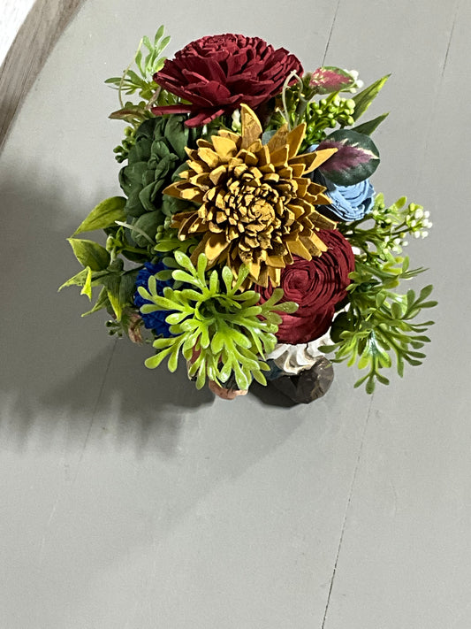 Rustic Fall Gnome Wooden Floral Arrangement - Autumn Centerpiece with Sola Flowers
