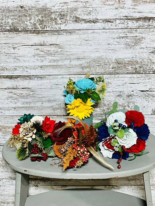 Wooden Flower Arrangement Set - Ser of 4