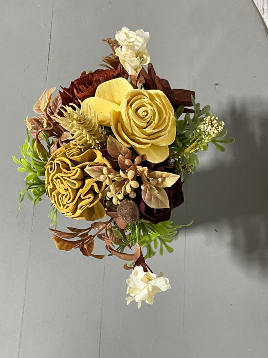 Western Cowboy Boot Wood Flower Arrangement - Handcrafted Wooden Blooms in Decorative Boot Vase