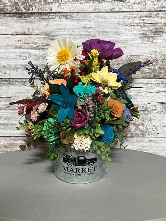 Market Blooms Wooden Flower Arrangement