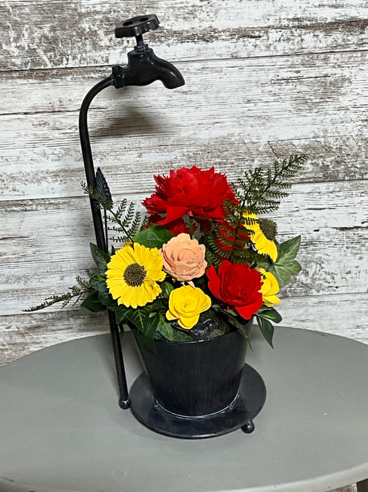 Farmhouse Faucet Blooms | Rustic Sola Wood Flower Arrangement