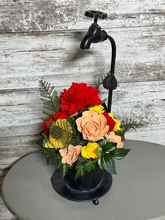 Farmhouse Faucet Blooms | Rustic Sola Wood Flower Arrangement
