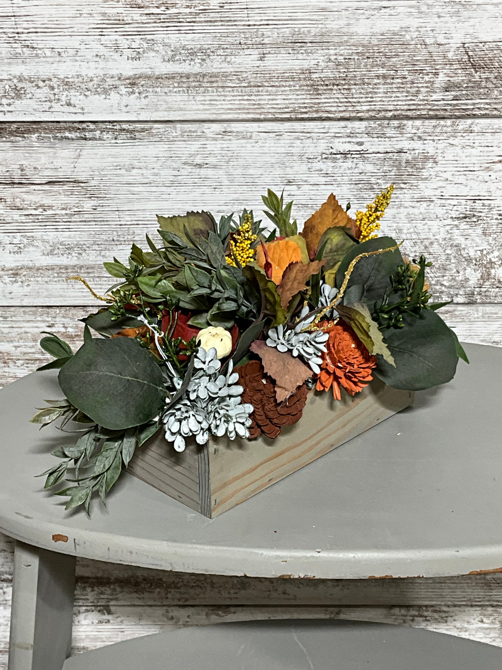 Autumn Harvest Wooden Box Arrangement | Fall Centerpiece Decor