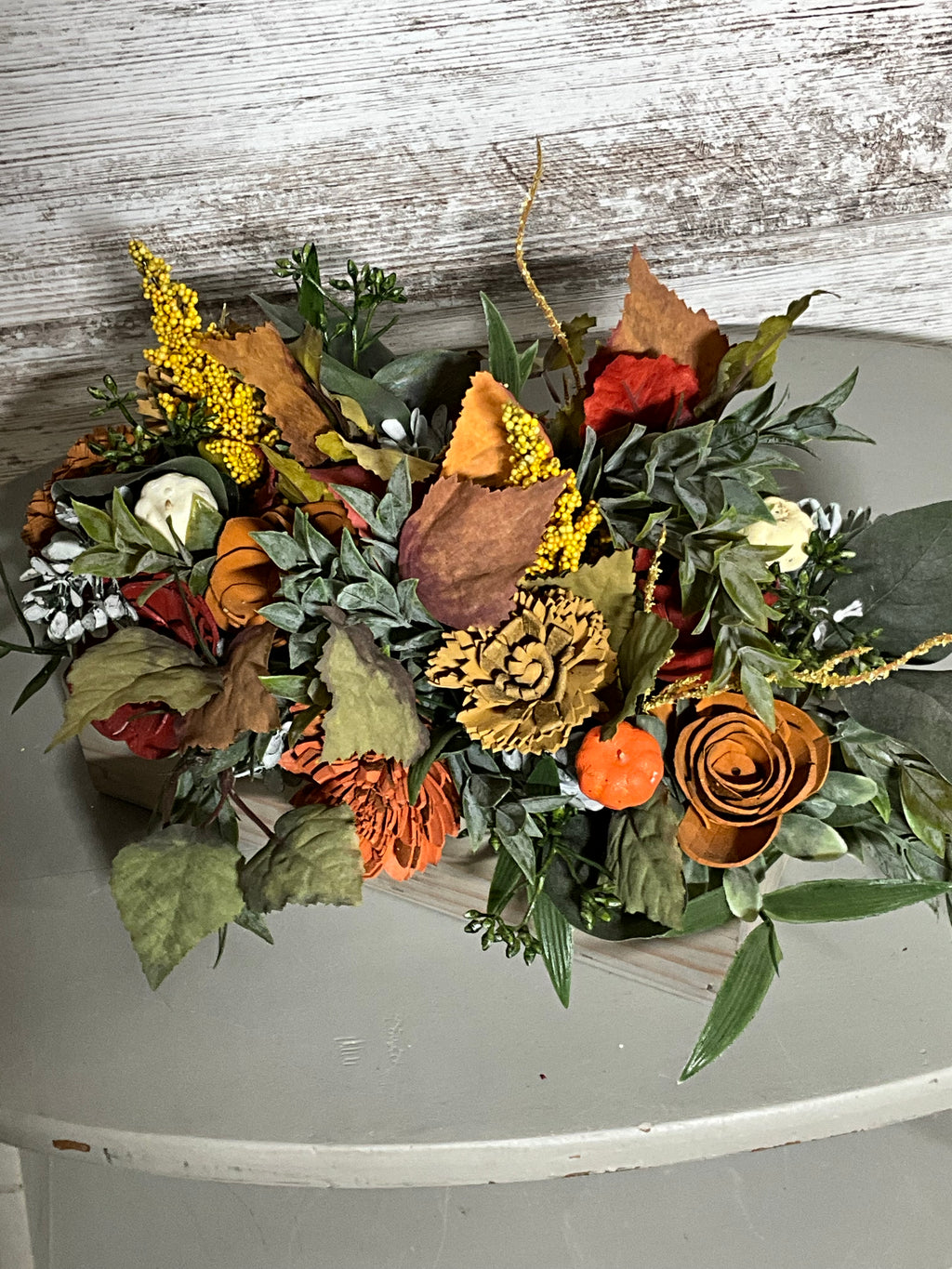 Autumn Harvest Wooden Box Arrangement | Fall Centerpiece Decor