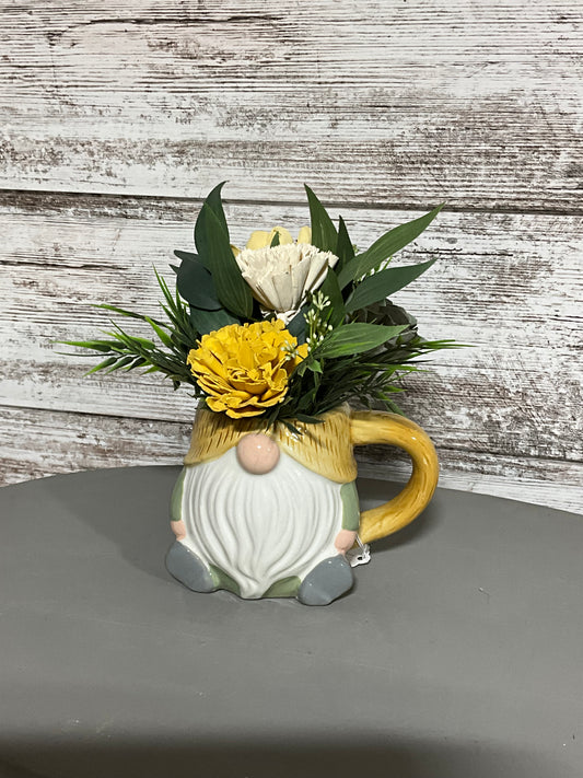 Nordic Gnome Wooden Flower Mug | Whimsical Home Decor | Scandinavian Style