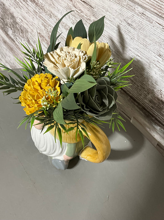 Nordic Gnome Wooden Flower Mug | Whimsical Home Decor | Scandinavian Style