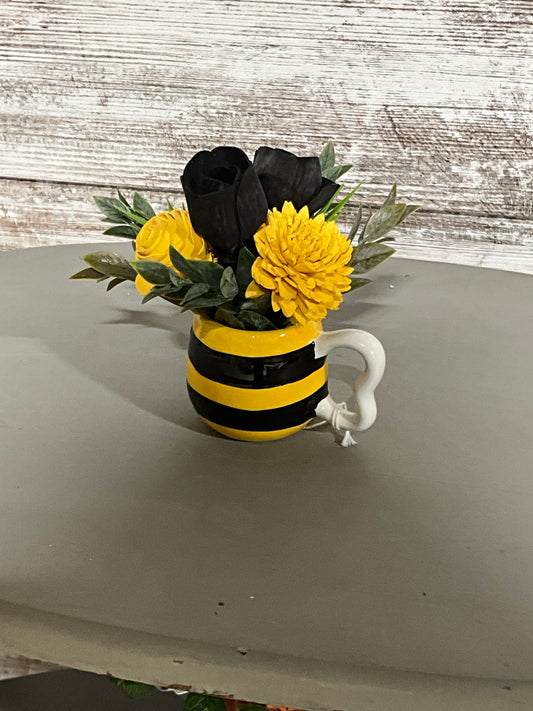 Bumblebee Striped Yellow & Black Flower Arrangement | Whimsical Bee Decor