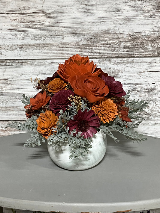 Autumn Harvest Wooden Flower Arrangement Marble Vase | Fall Decor