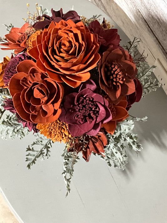 Autumn Harvest Wooden Flower Arrangement Marble Vase | Fall Decor