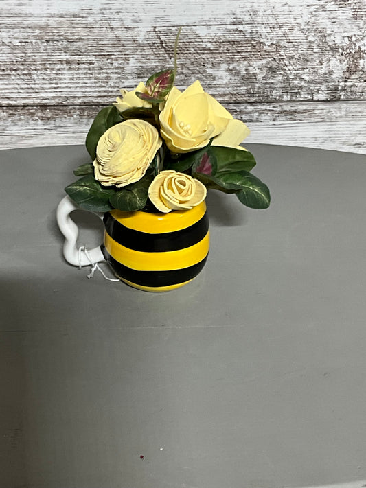 Bumblebee Striped Yellow & Black Flower Arrangement | Whimsical Bee Decor