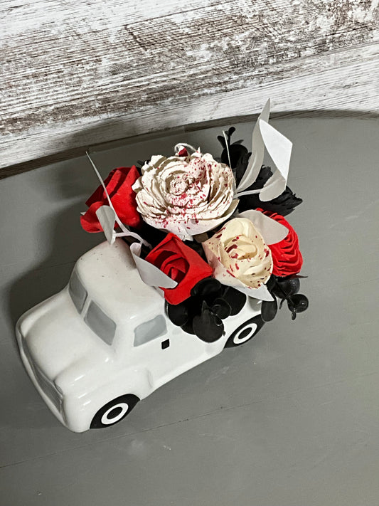 Halloween Hearse Floral Arrangement | Unique Spooky Vehicle Planter