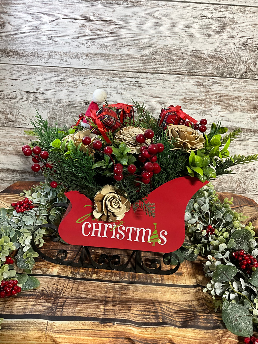 Merry Christmas Sleigh - Rustic Holiday Centerpiece
