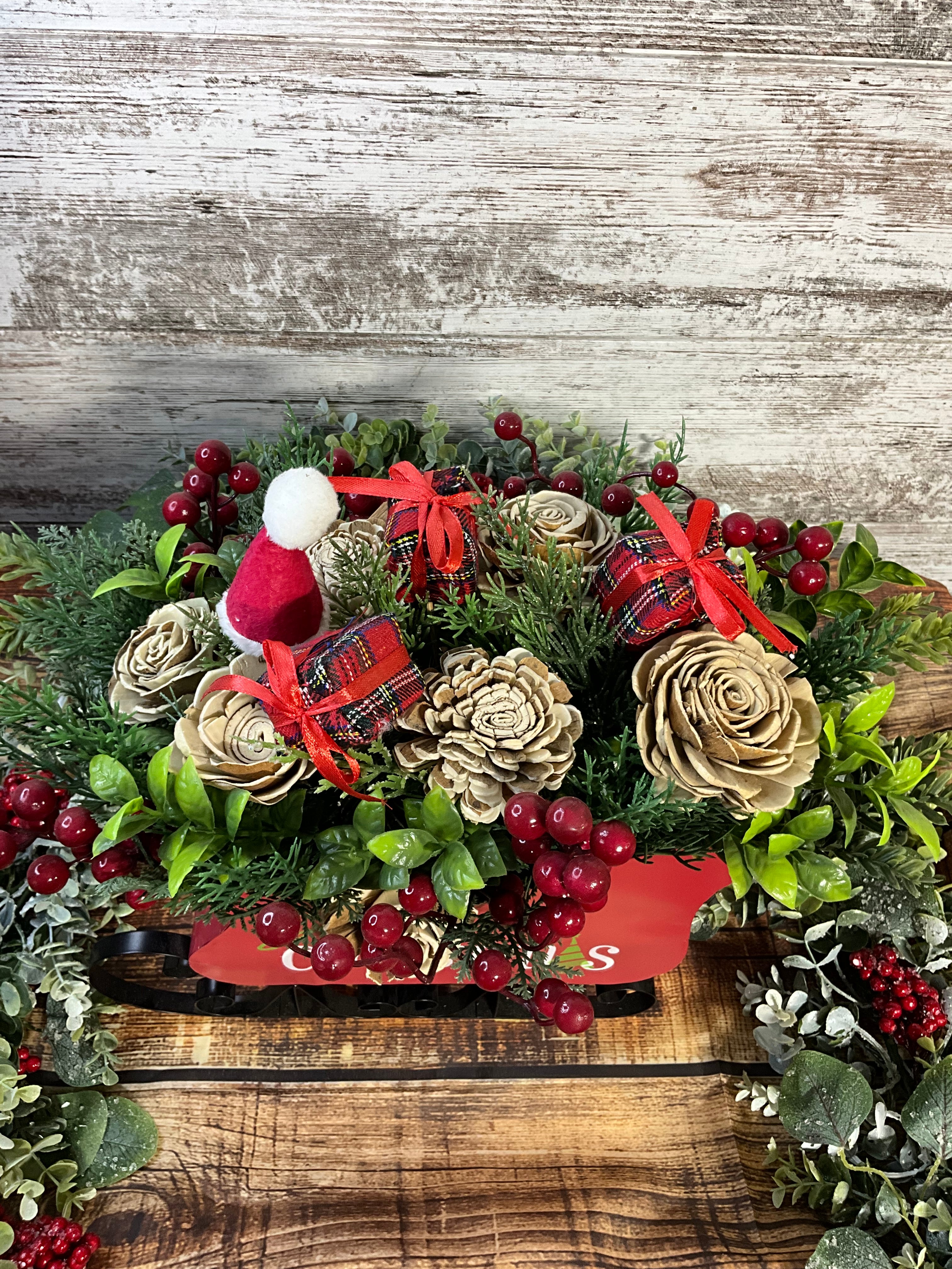 Merry Christmas Sleigh - Rustic Holiday Centerpiece