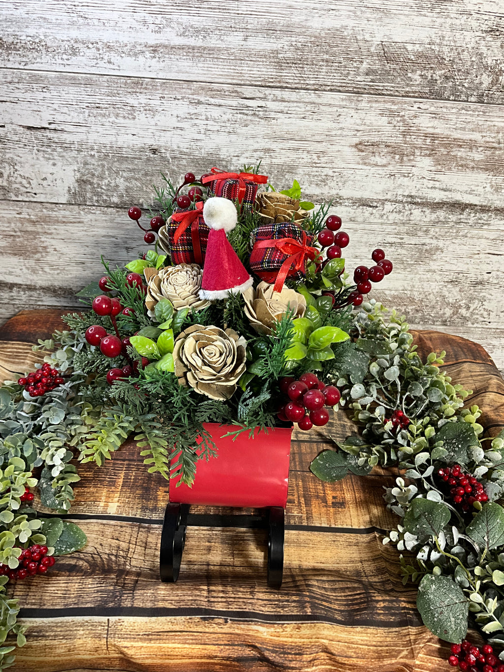 Merry Christmas Sleigh - Rustic Holiday Centerpiece