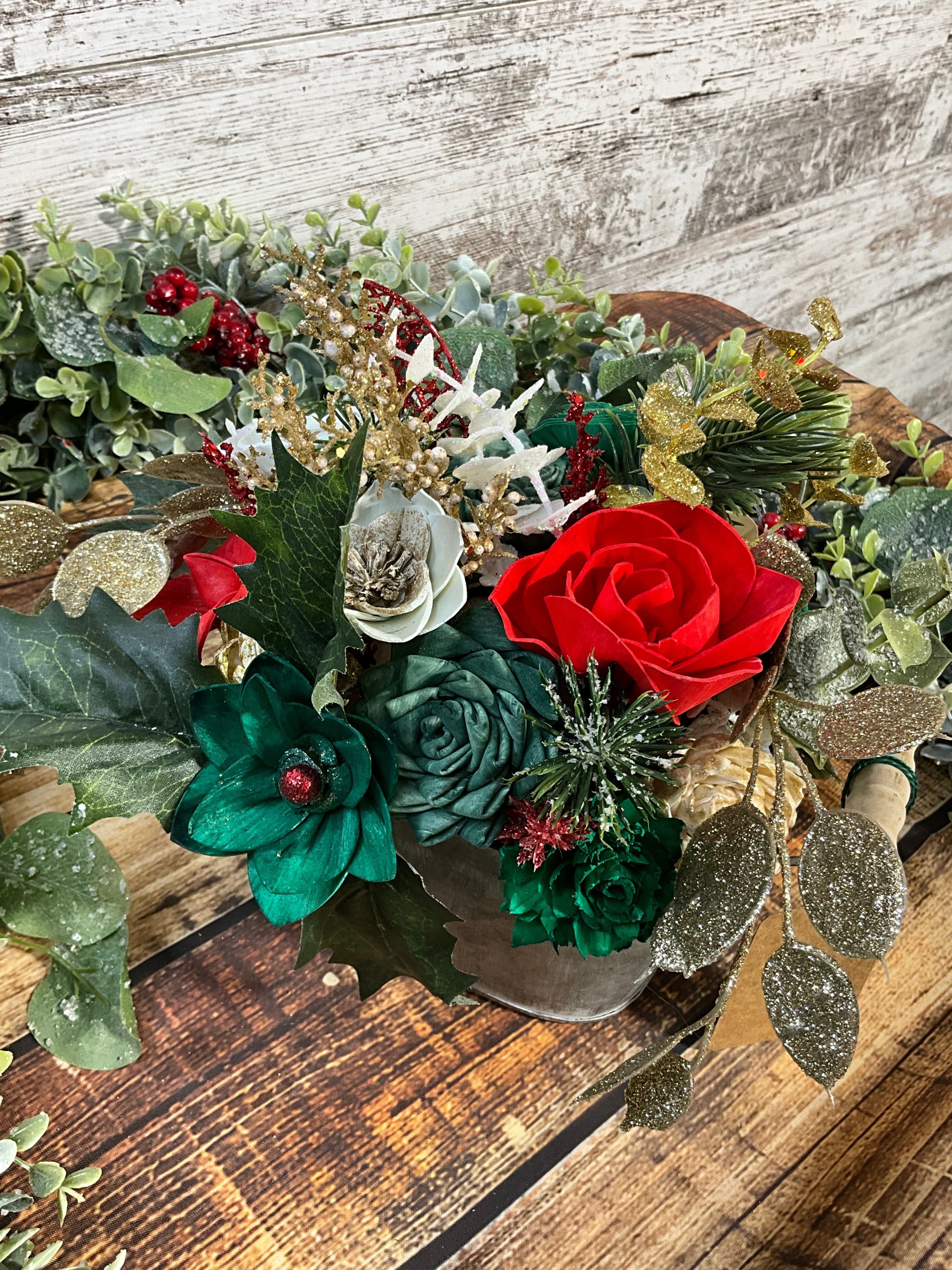 Classic Christmas Elegance - Red, White & Emerald Centerpiece