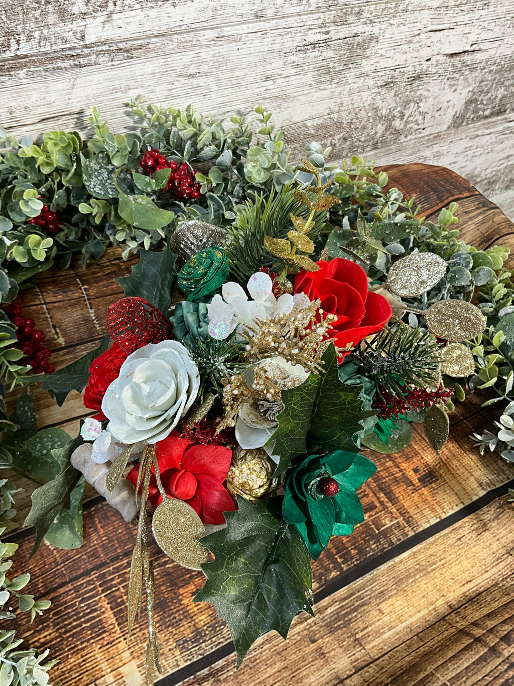 Classic Christmas Elegance - Red, White & Emerald Centerpiece