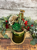 Green Glass Holiday Centerpiece with Gold Accents