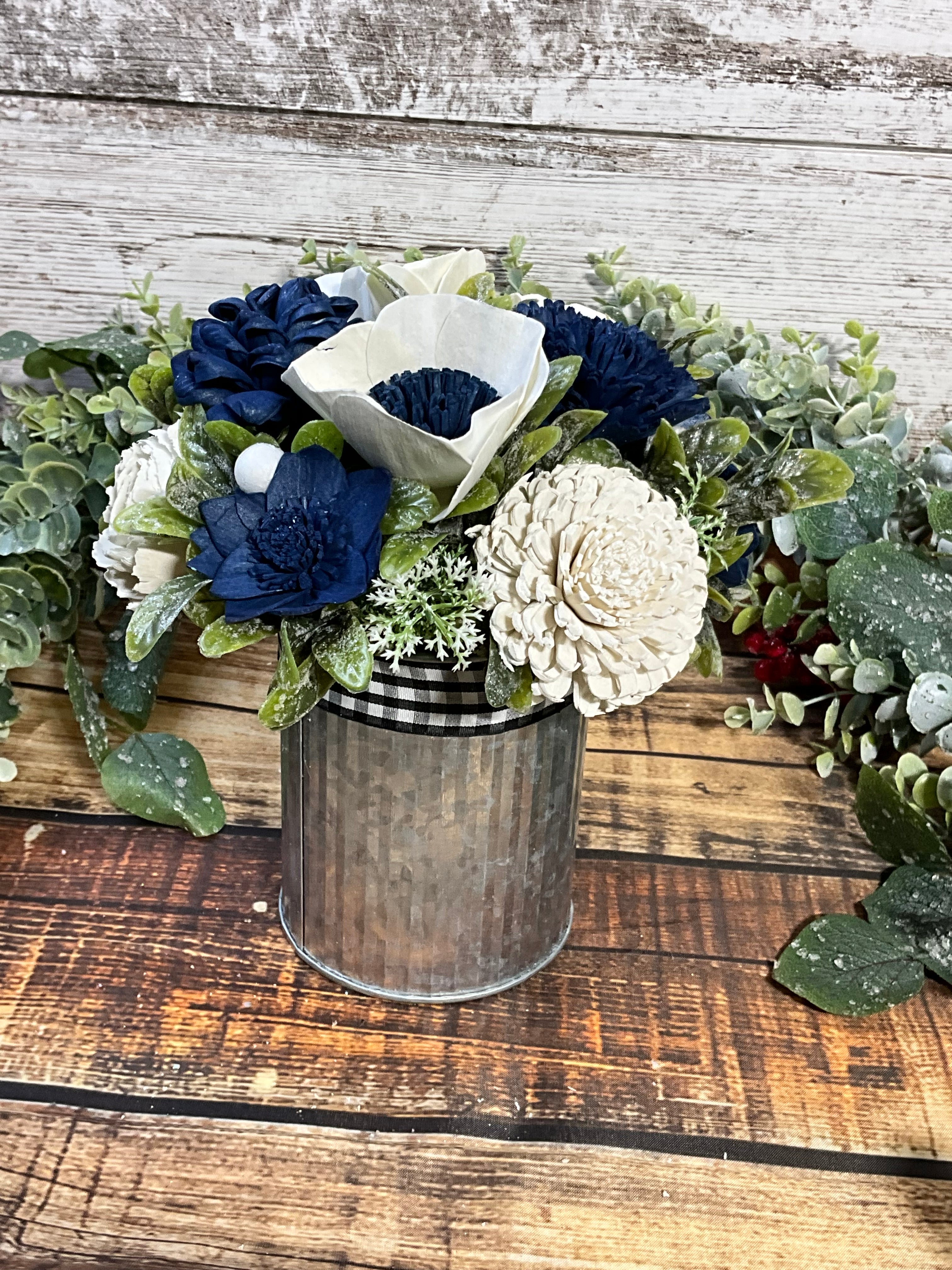 Navy & White Farmhouse Centerpiece in Galvanized Tin