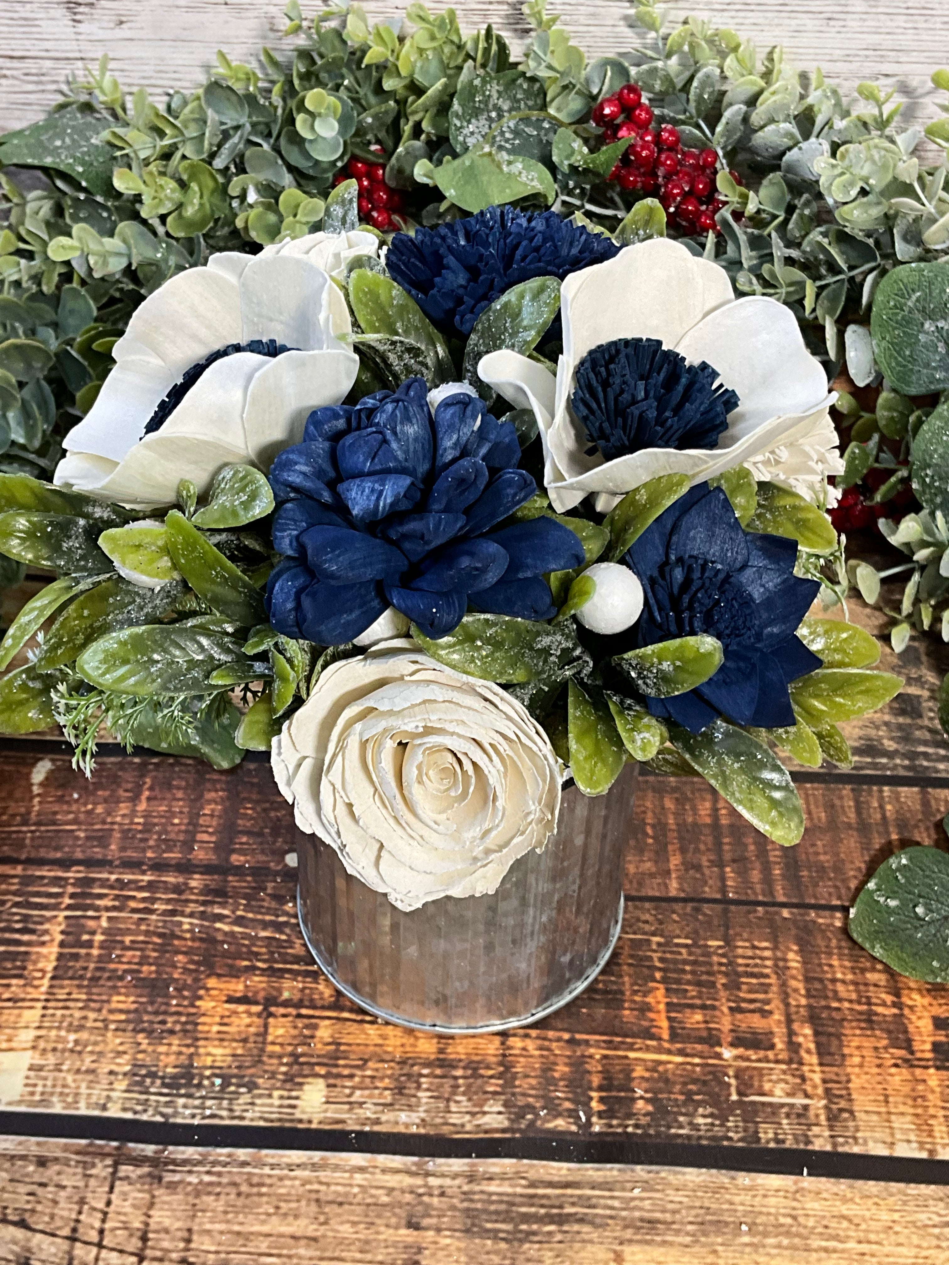 Navy & White Farmhouse Centerpiece in Galvanized Tin