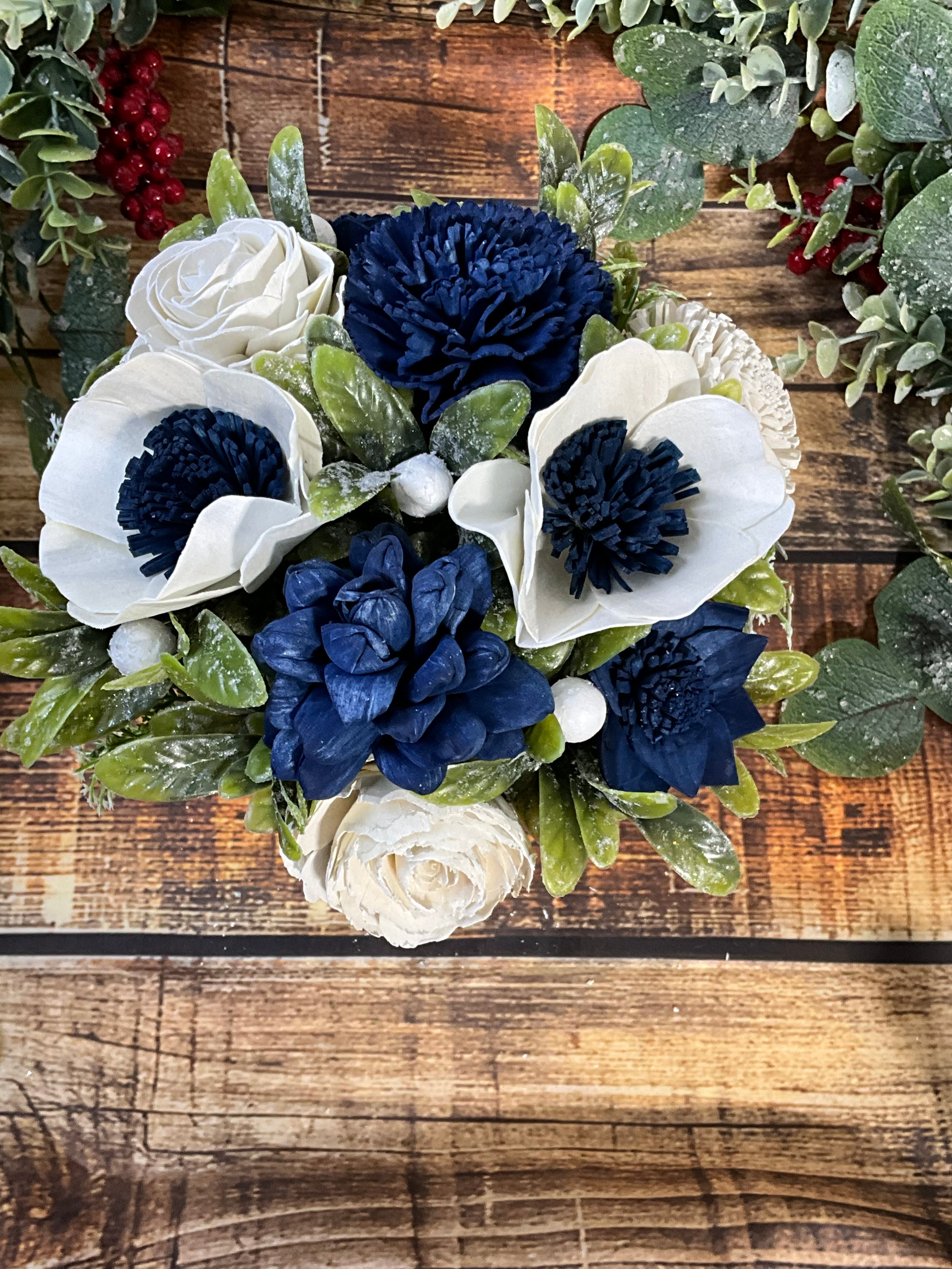 Navy & White Farmhouse Centerpiece in Galvanized Tin