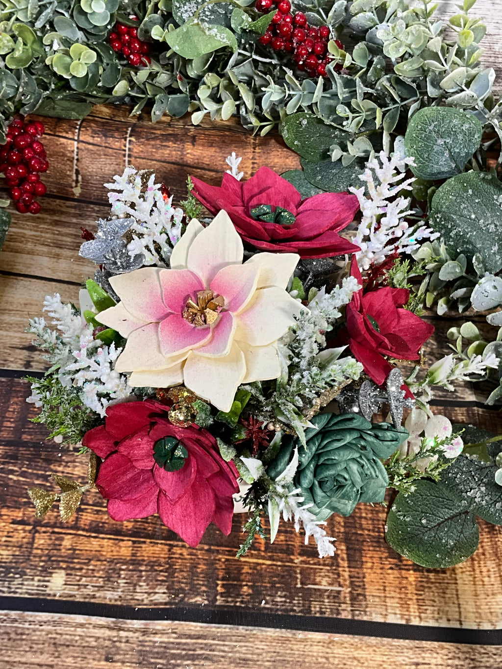 Merry Christmas Sola Wood Flower Arrangement in Festive Bowl