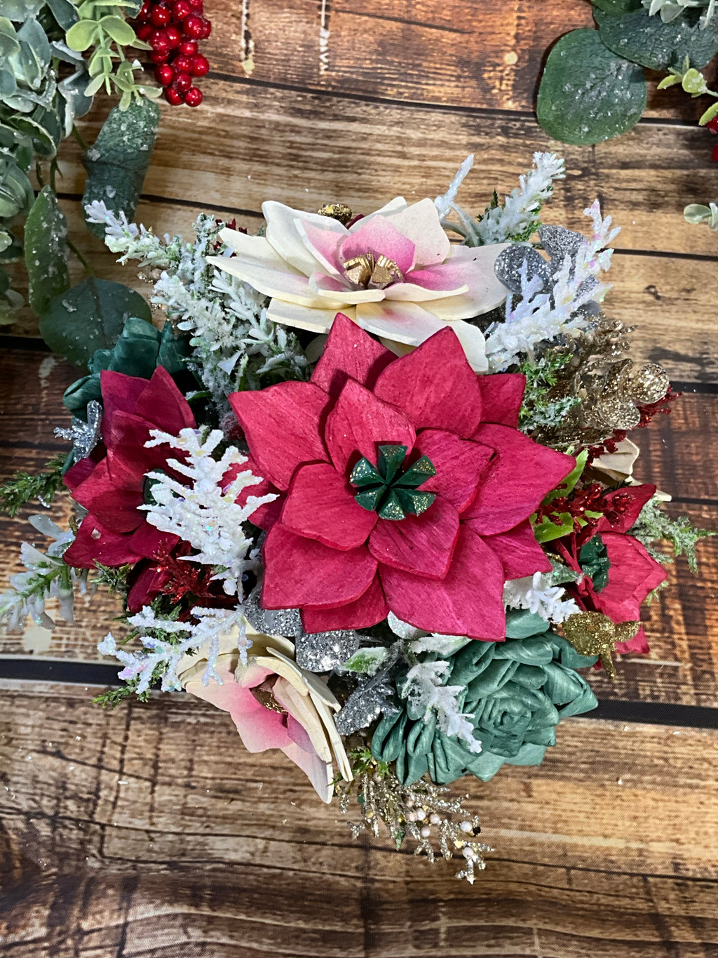 Merry Christmas Sola Wood Flower Arrangement in Festive Bowl