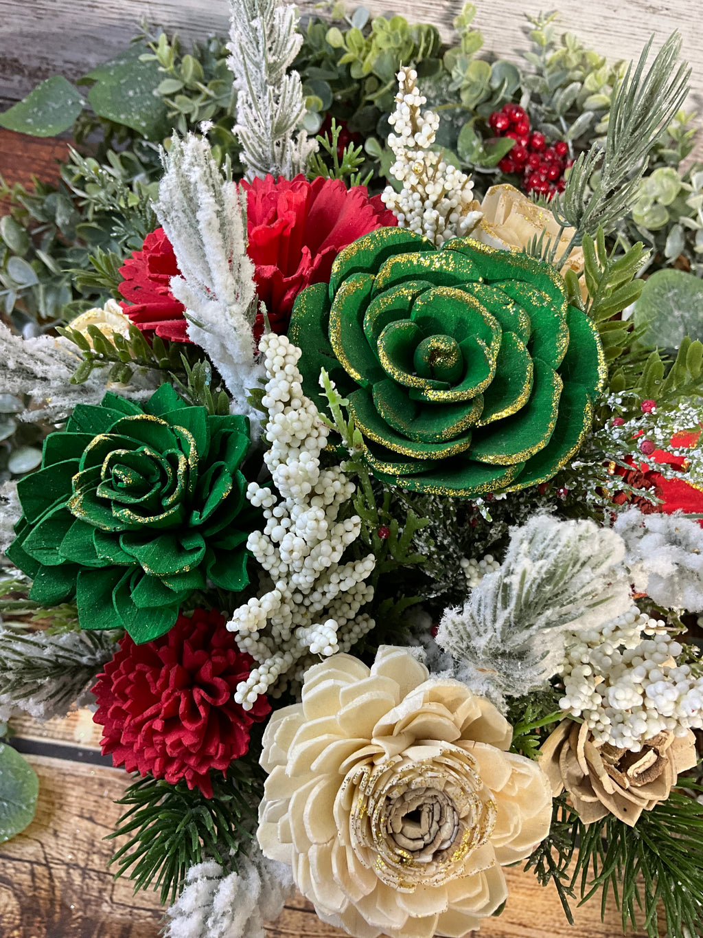 Merry Christmas Sola Wood Flower Arrangement in Festive Bowl