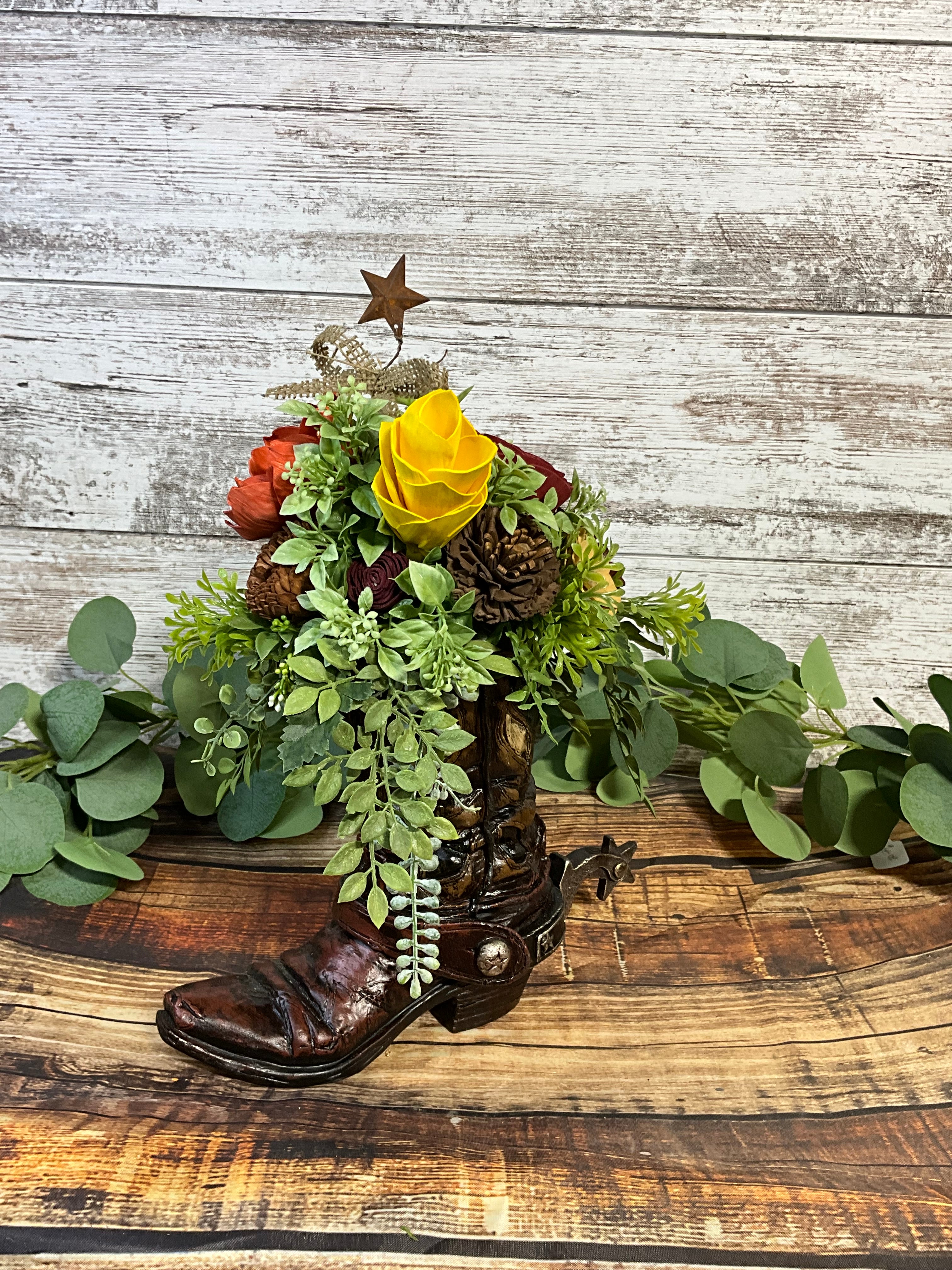 Cowboy Boot Sola Wood Flower Arrangement - Boot Scoot & Boogie