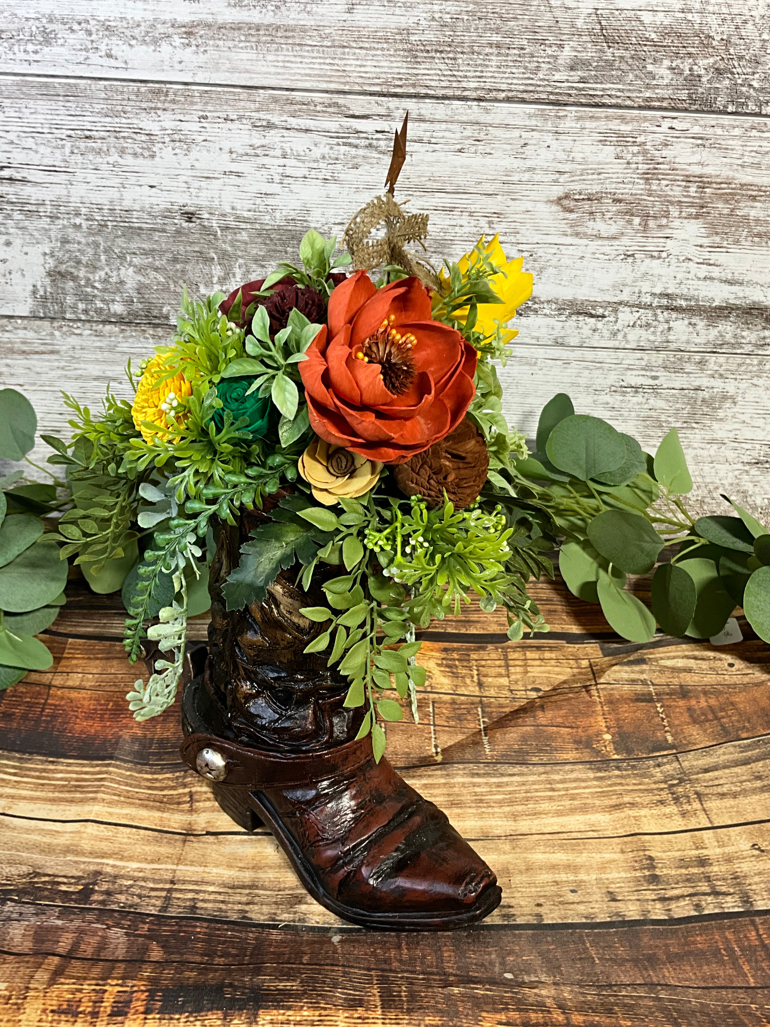 Cowboy Boot Sola Wood Flower Arrangement - Boot Scoot & Boogie